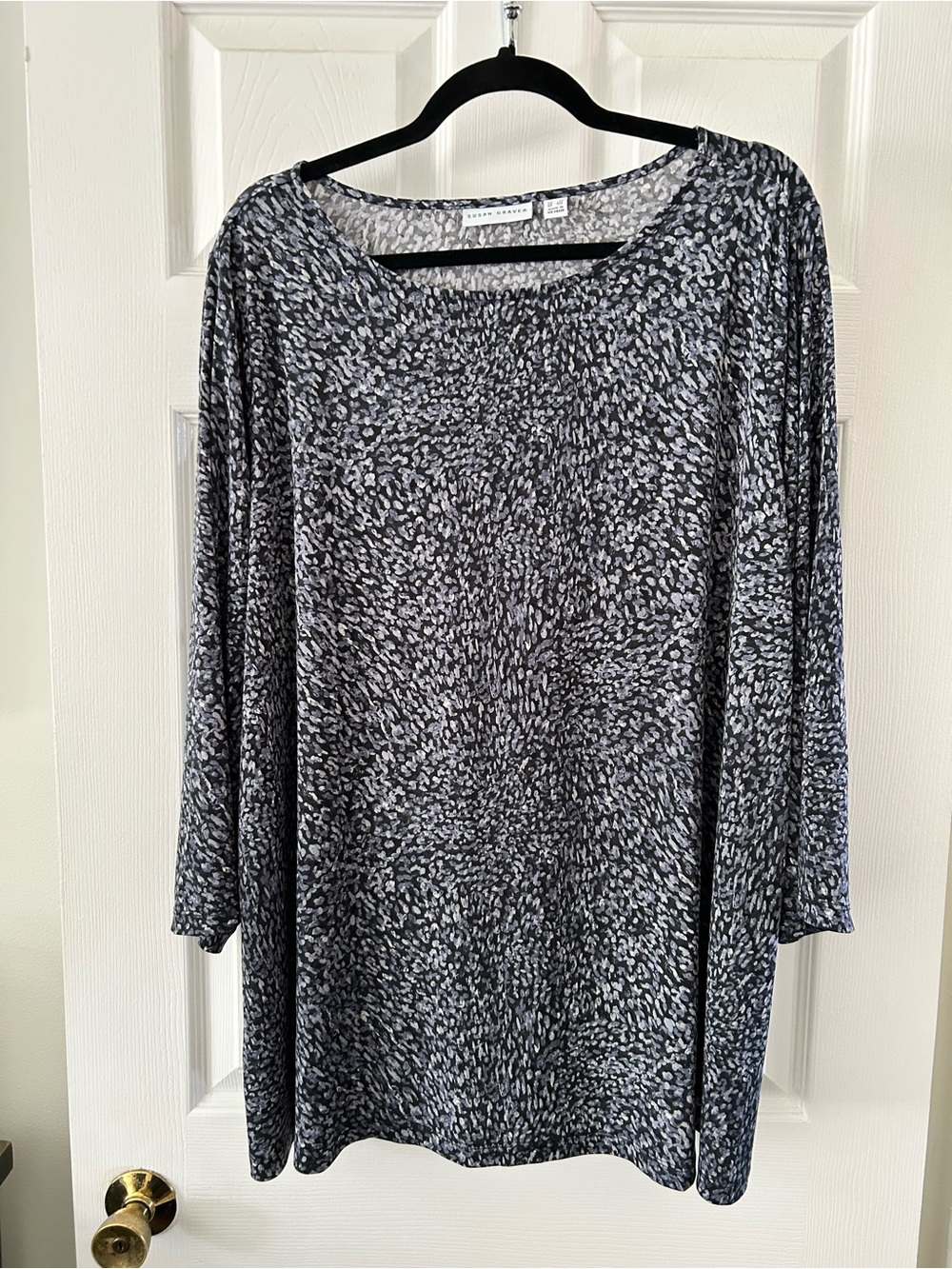 Susan Graver Long Sleeve Scoop Neck Tunic - Black & White Print